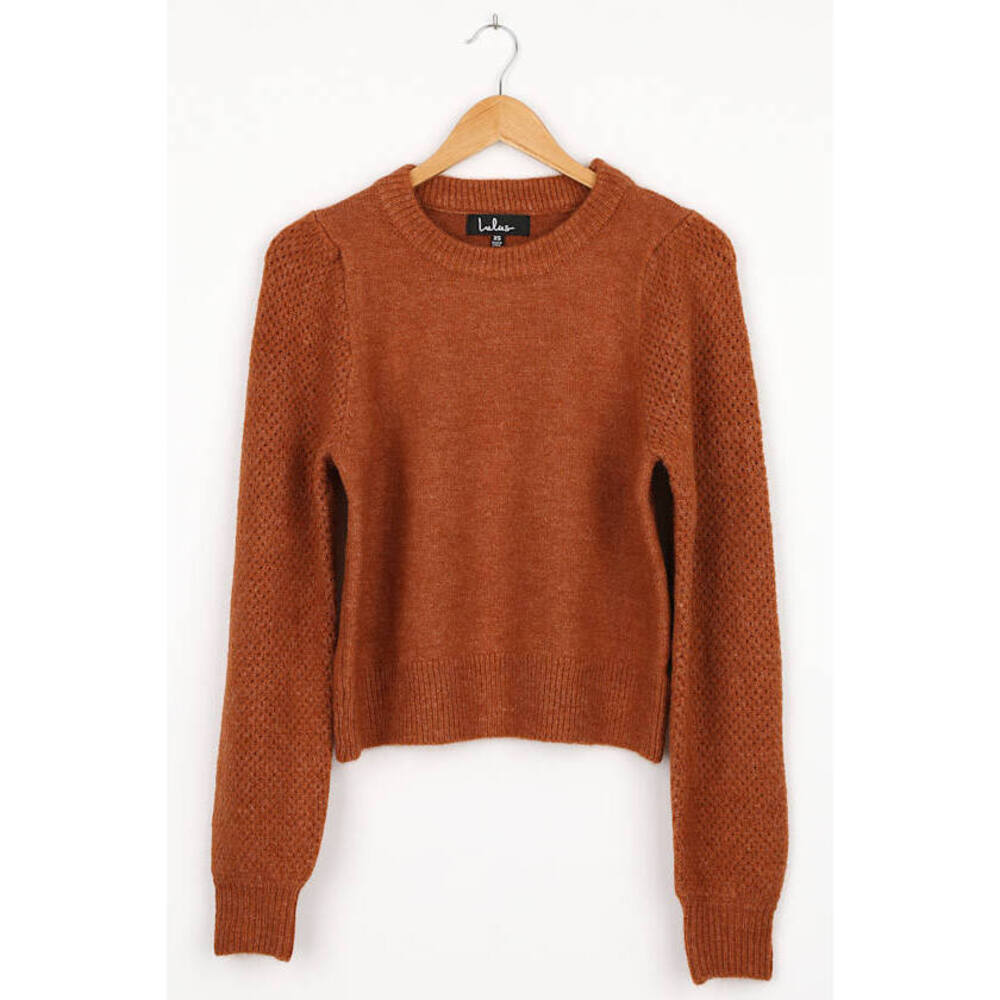 Lulus Warm Tidings Rust Brown Cropped Sweater - Size S